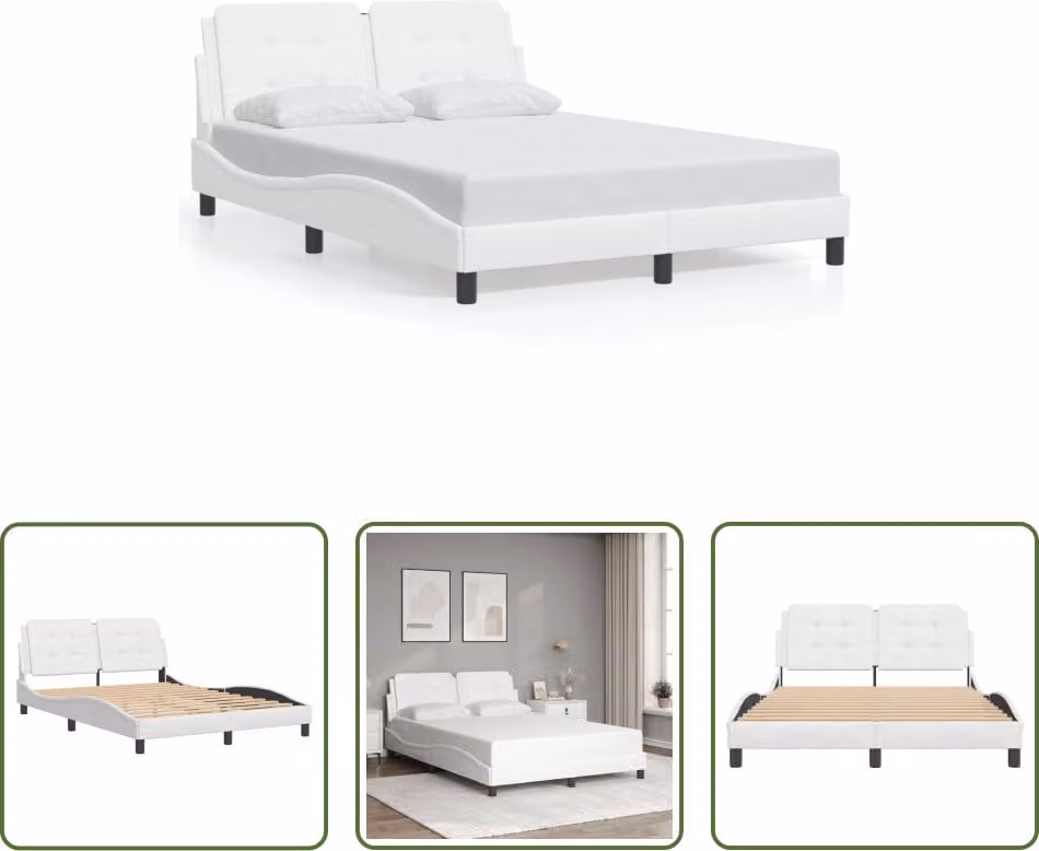 The Living Store Struttura letto con testiera bianca 140x200 cm in ecopelle