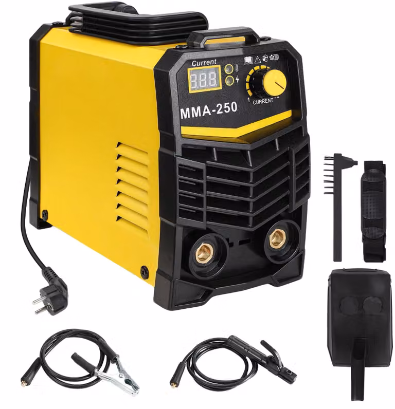 Saldatrice inverter MMA-250 - 220 V - IGBT - Display LCD - Morsetto per elettrodi e maschera da saldatura - Spina di tipo EU