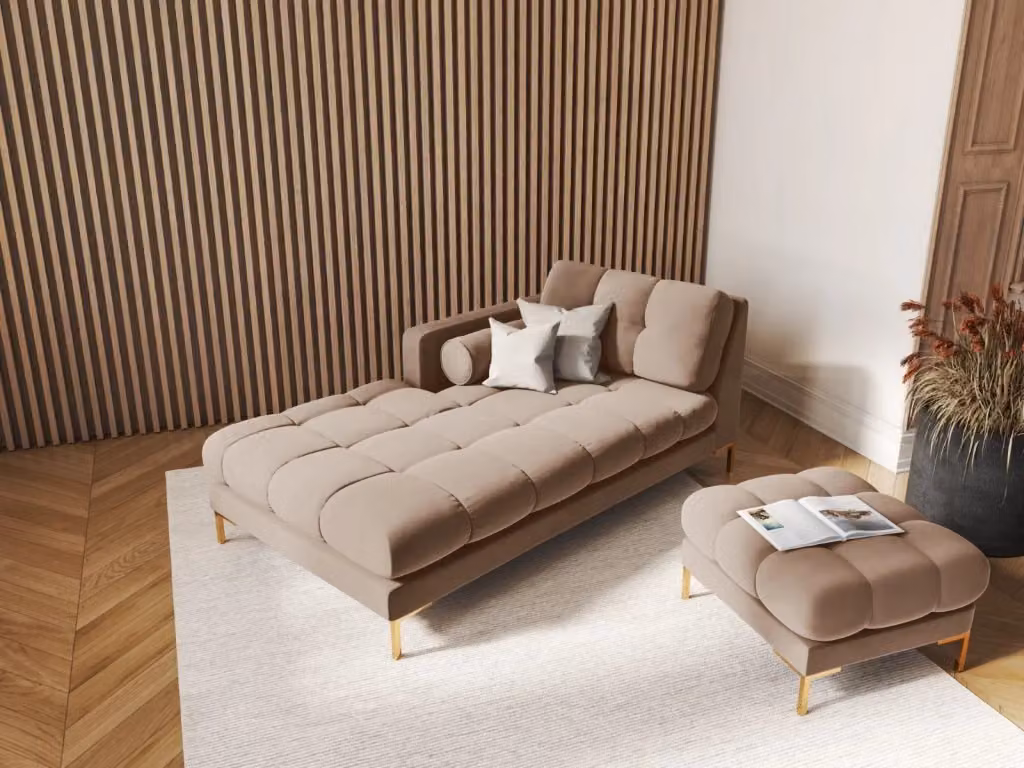 Chaise longue sinistra Bali di Cosmopolitan Design in velluto beige L/P/H: 164 x 102 x 75 cm – 2