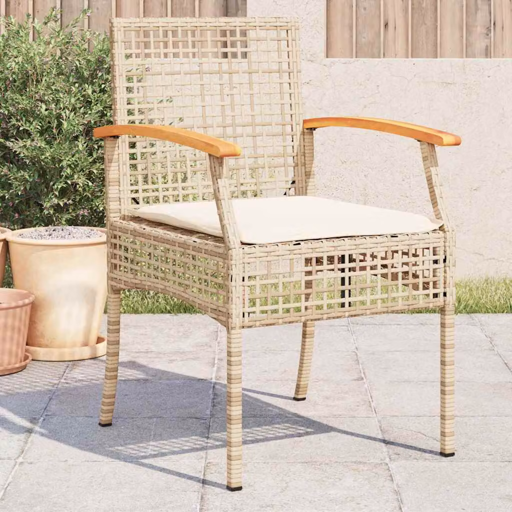Set di 4 sedie da giardino vidaXL in polyrattan e legno di acacia con cuscini beige