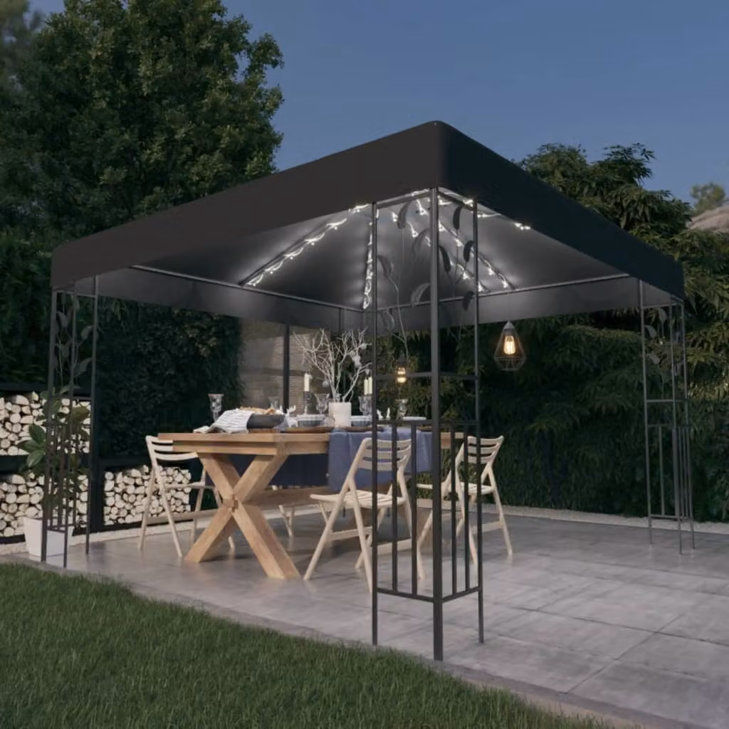 Gazebo con luci LED 3x3 m antracite di The Living Store