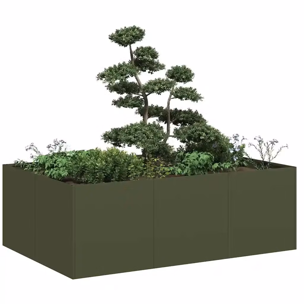Fioriera a cassetta in acciaio verde per orto o giardino L: 120 cm, P: 80 cm, H: 40 cm – 2