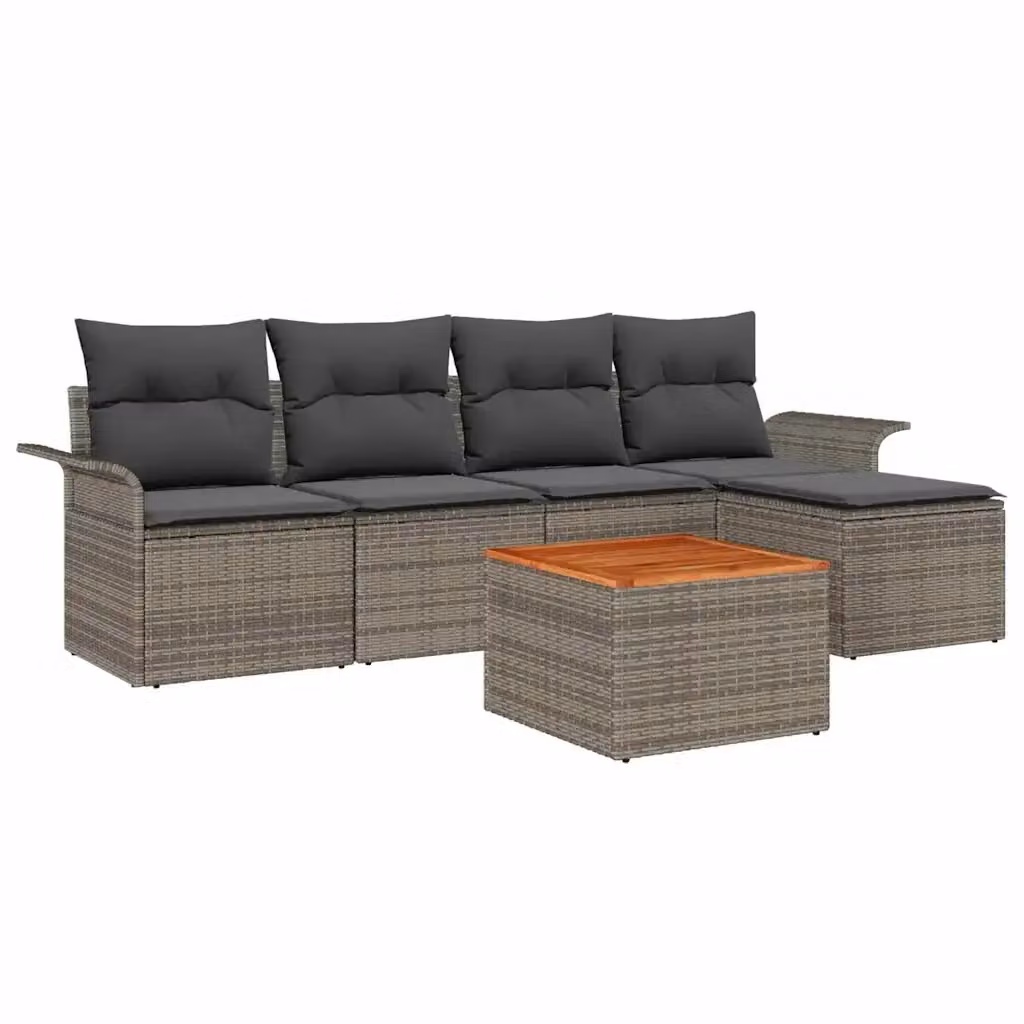 Set Divano da Giardino vidaXL 6 Pezzi a Forma di L Grigio con Cuscini e Tavolino da Caffè in Polyrattan e Acciaio – 2
