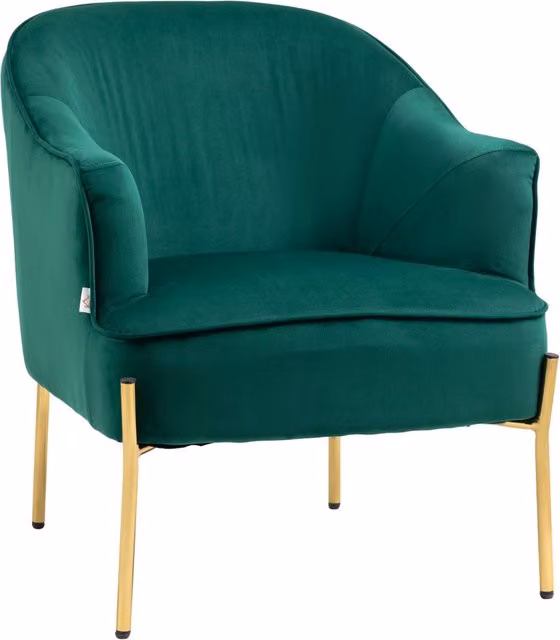 Poltrona moderna GIORDANOSHOP in tessuto effetto velluto verde e oro con braccioli, L: 62 cm, P: 69 cm, H: 75 cm – 1