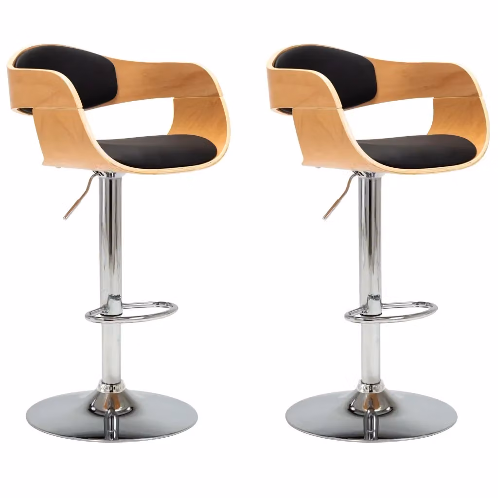 Set di 2 sedie da bar vidaXL in legno e similpelle nera per sala da pranzo moderna – 2