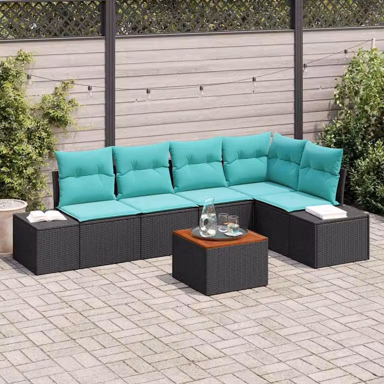 Maison Exclusive - Set da giardino composto da 6 pezzi. Divano e poltrone in rattan sintetico, colore nero e turchese