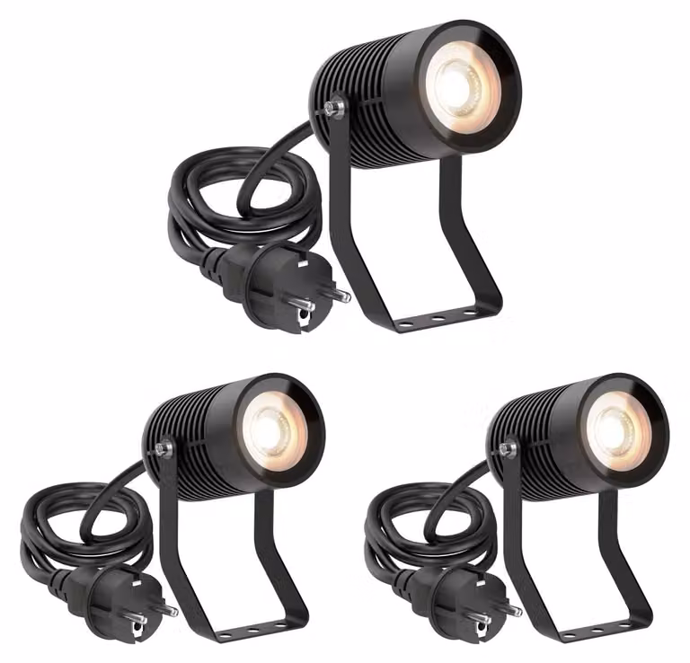 Lampada da esterno, grado di protezione IP65, 3 attacchi GU10, massimo 15W per attacco, colore nero