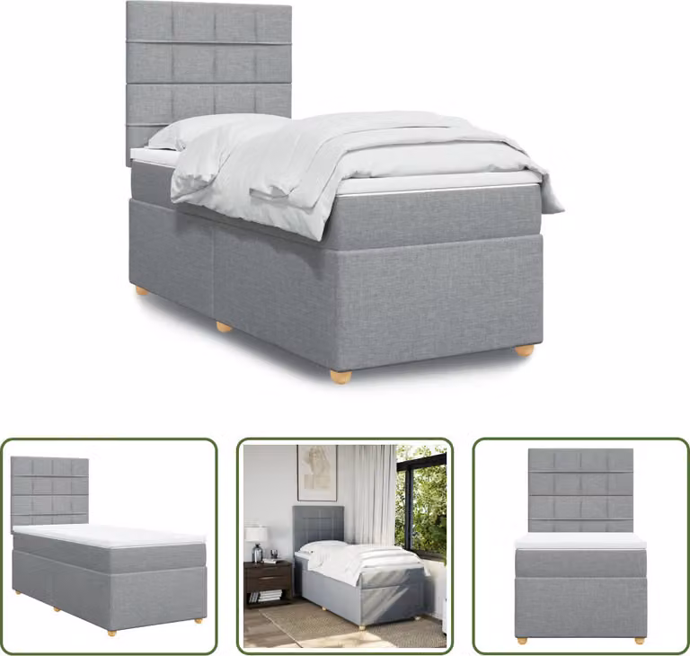 The Living Store Letto a molle con materasso grigio chiaro 80x200 cm in tessuto