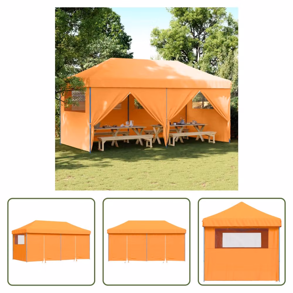 The Living Store Tenda per feste pieghevole pop-up con 4 pannelli laterali arancione