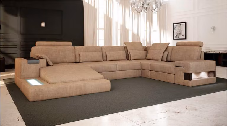 U-Form Polster Couchen Textil Design Beleuchtet Wohnlandschaft Ecksofa Sofa Couch