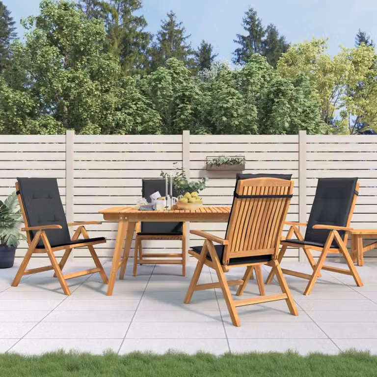 Set di 4 sedie pieghevoli reclinabili con cuscini vidaXL in legno di teak marrone e nero