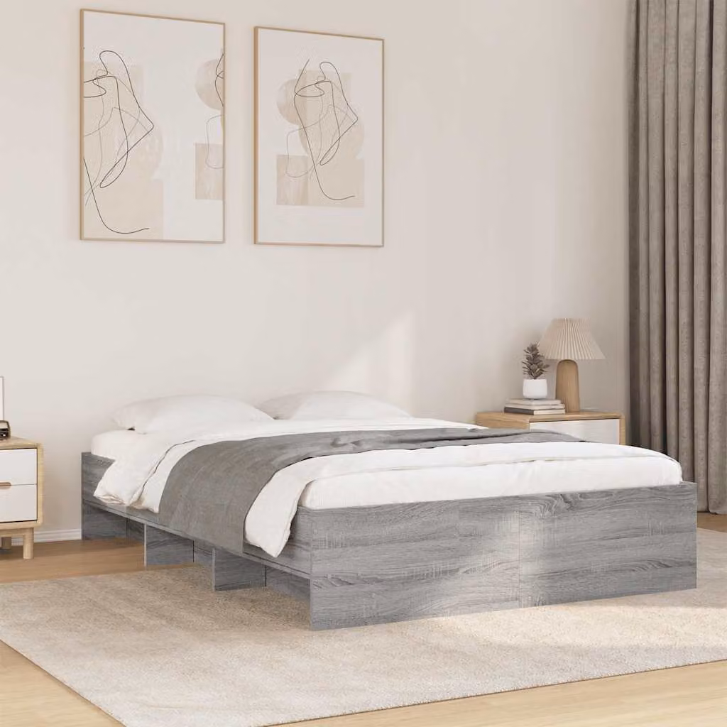 Giroletto vidaXL in legno multistrato grigio con doghe in legno, L 140 x P 190 cm – 1