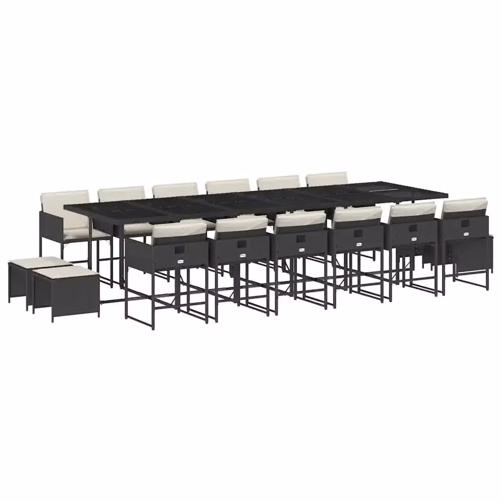 Set da pranzo da giardino vidaXL in polyrattan nero con cuscini e tavolo in vetro, 17 pezzi – 2