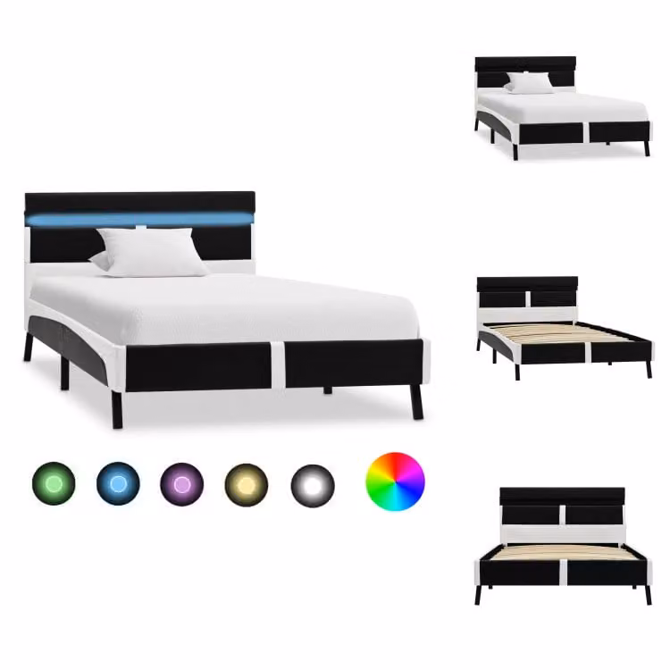 vidaXL Struttura letto con LED in Pelle finta nera 90x200 cm - Letti e strutture letto