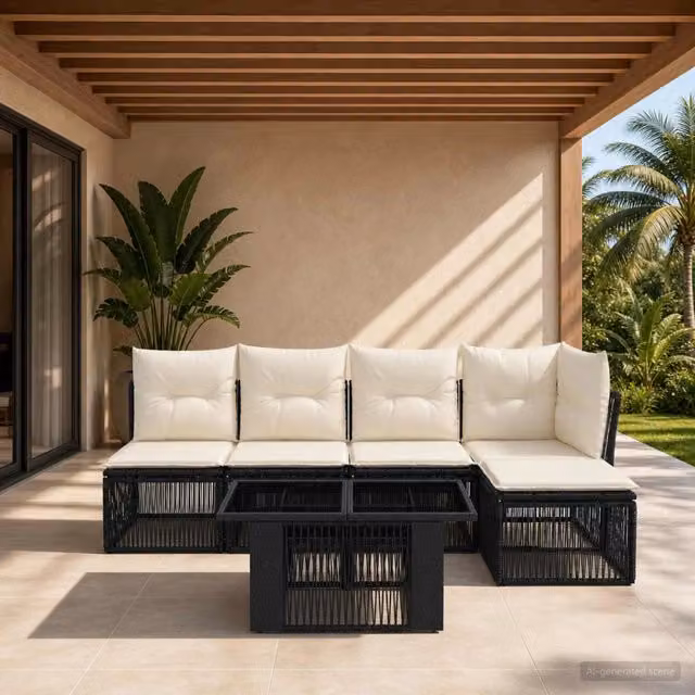 Set Divano da Giardino 6 pz Nero polyrattan 3436453