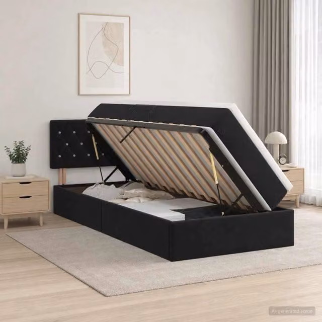 Letto con Contenitore e Testiera in Velluto Nero vidaXL L/P: 90 x 190 cm