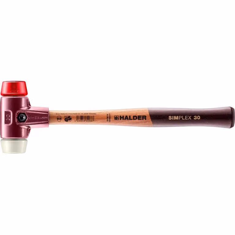 Mazza SIMPLEX soft-face con alloggiamento TE e manico in legno, Ø 30, plastica / nylon