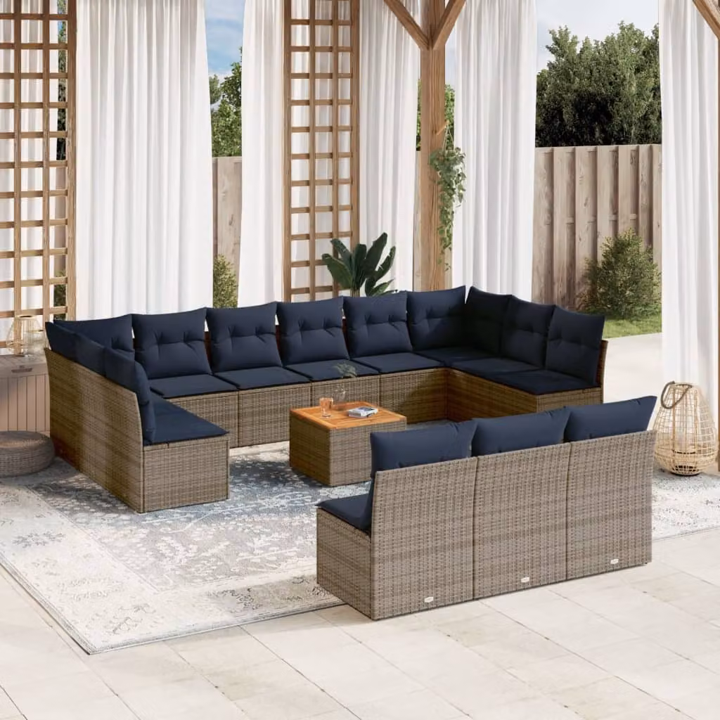 Maison Exclusive - Set Divani da Giardino 14pz con Cuscini in Polyrattan Grigio