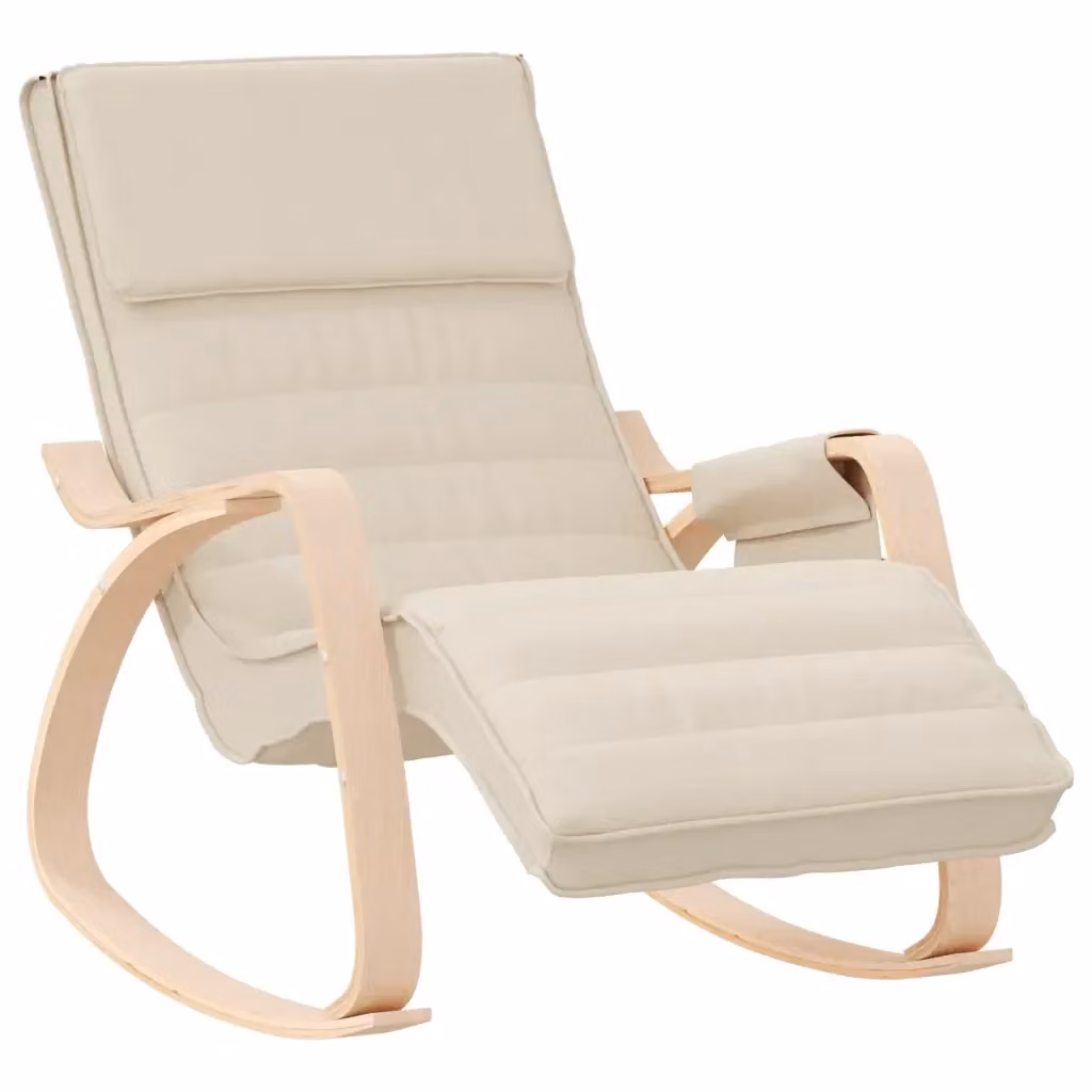 Sedia a dondolo relax moderna vidaXL in tessuto beige con struttura in legno di betulla e braccioli L/P/H: 88 x 67 x 80 cm – 2