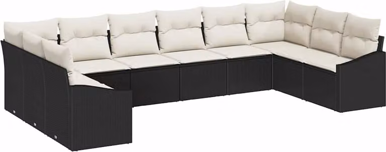 Set di divani con cuscino 10 pcs Nero polyrattan