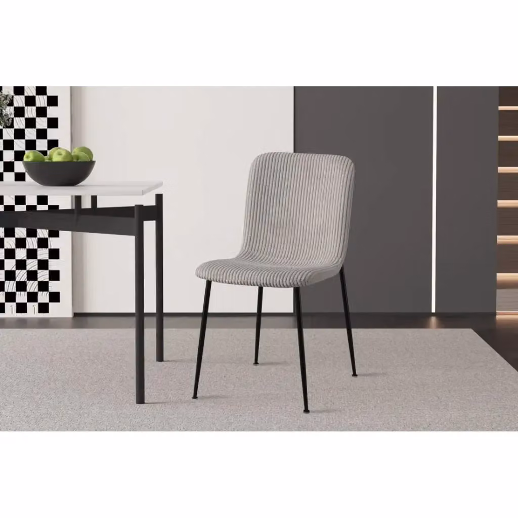 Sedia da pranzo Meublorama in velluto a coste grigio con gambe in metallo nero stile moderno – 2
