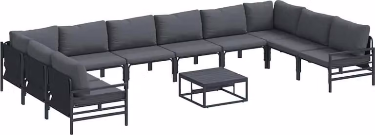Set Divano da Giardino con cuscino 11 pcs Nero Acciaio