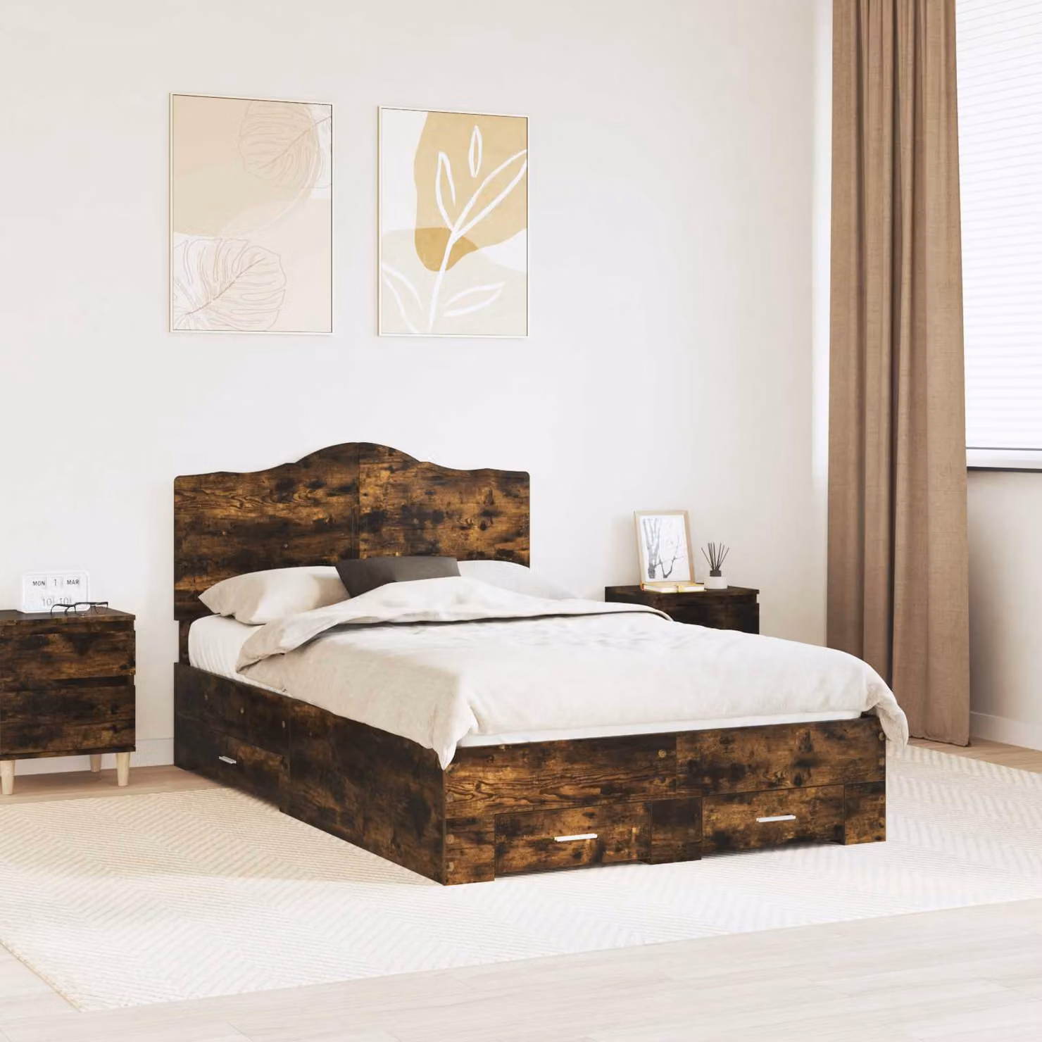 Struttura letto con cassetti vidaXL in legno Rovere marrone L: 120 cm, P: 200 cm, H: 193 cm