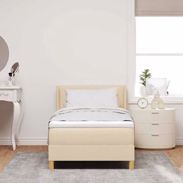 Letto a molle con testiera vidaXL in tessuto beige L 90 x P 190 cm