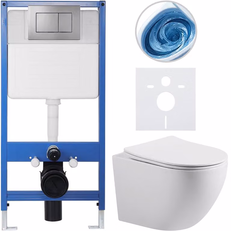 CERANO - Kit completo per WC sospeso modello Lite/Cesso - bianco lucido - Pulsante per WC Classic, grigio scuro - Installazione a parete/con pannello in cartongesso - 49x36 cm