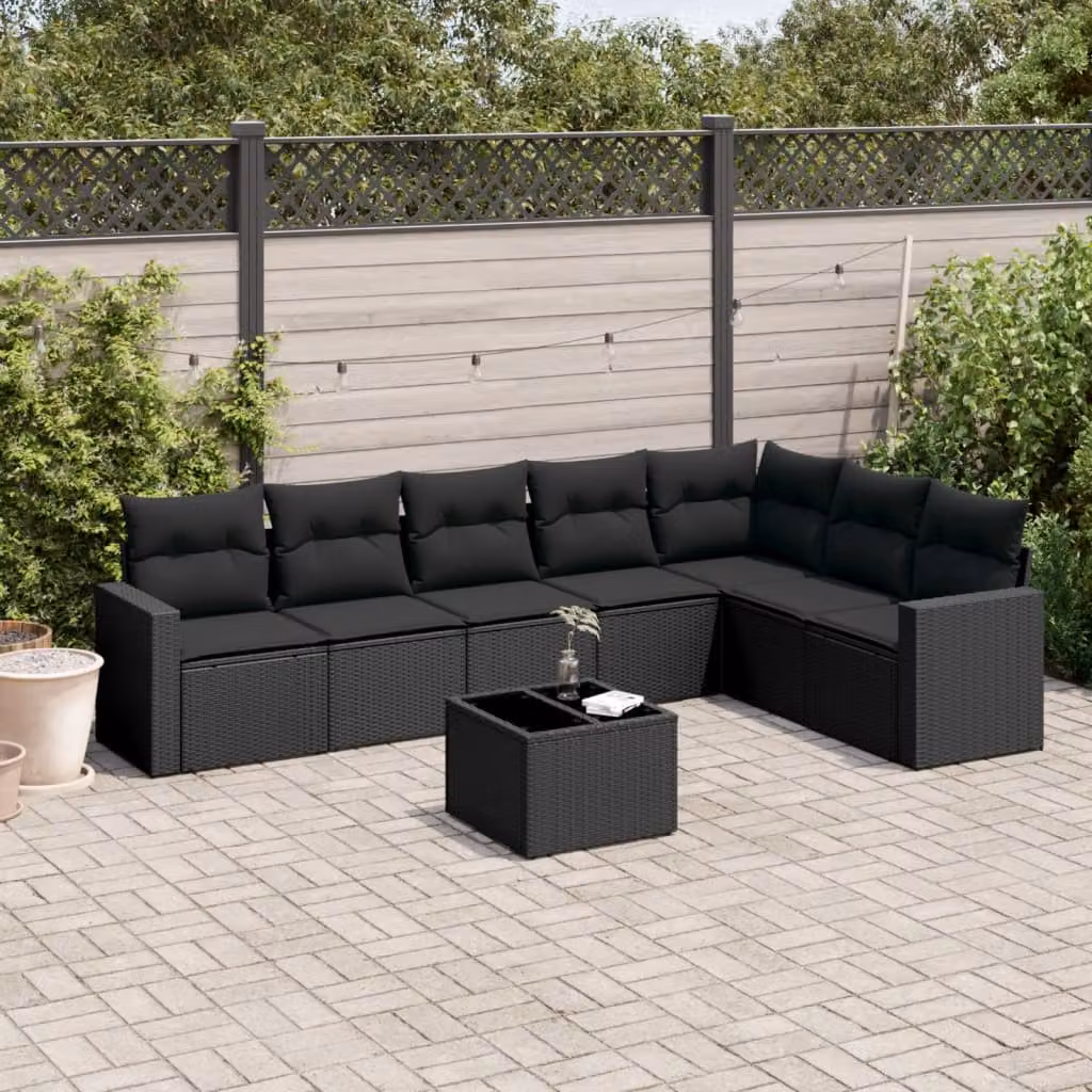 vidaXL Set Divani da Giardino a L con Cuscini 8 pz in Polyrattan Nero – 1