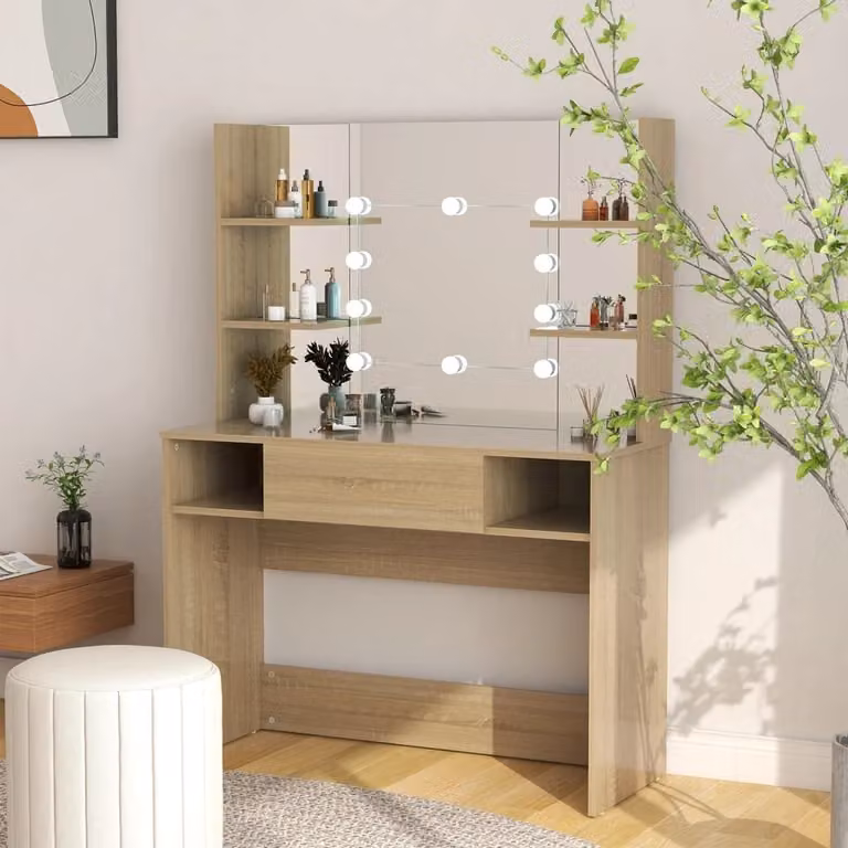 The Living Store Comodino con illuminazione LED 100x40x135 cm MDF effetto rovere