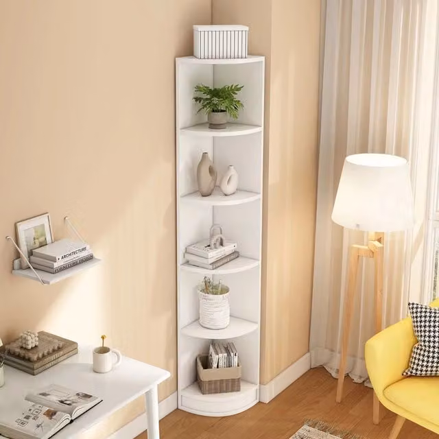 Libreria Angolare Xylo Moderna in MDF Bianco con 5 Ripiani L/P/H: 135 x 30 x 180 cm – 1