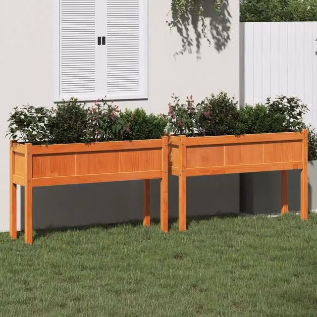 Set di 2 fioriere rialzate vidaXL in legno massello marrone per giardino ornamentale o orto
