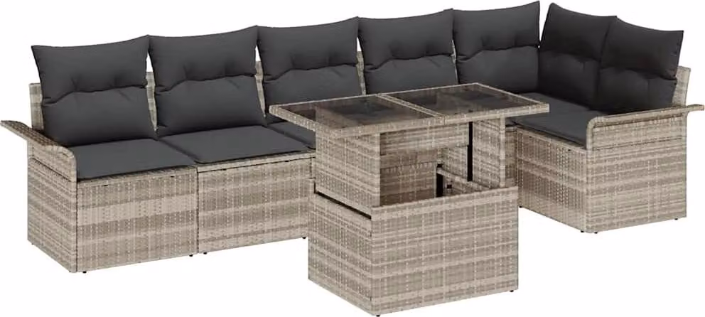 Set Divano da Giardino 7 pcs Grigio chiaro polyrattan