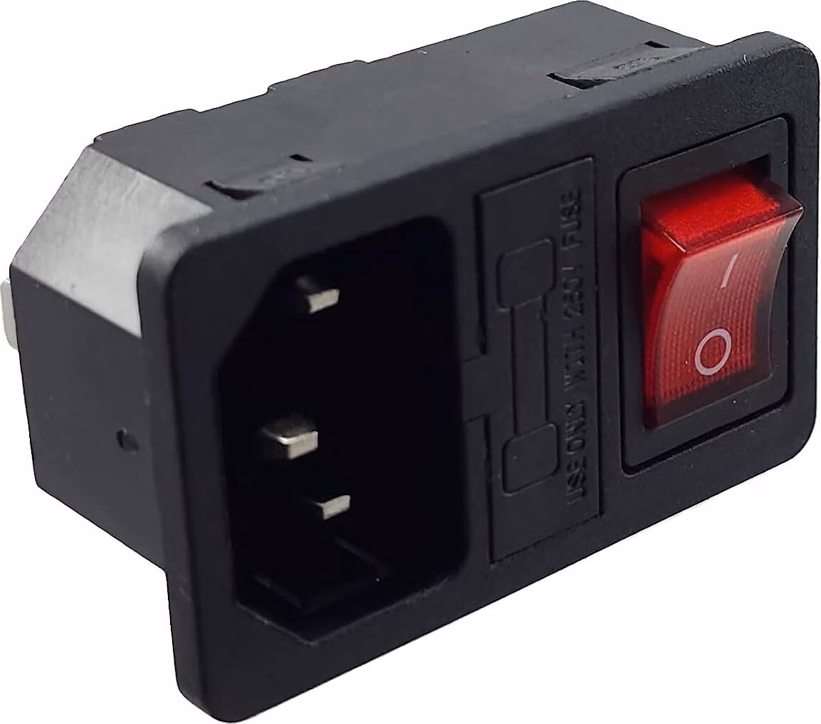 Connettore IEC C-14 con interruttore rosso e fusibile 10A/250V