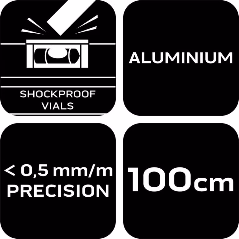 NEO TOOLS livella in alluminio, 0,5 mm/m 40, 60, 80, 100, 120, 150, 200 cm livella con attacco antiurto - 100 cm