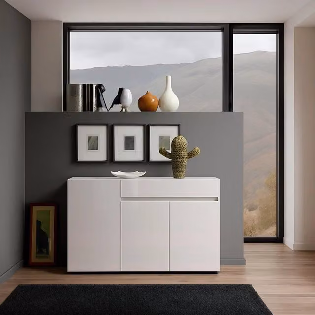 Credenza Deodata DMORA Bianco lucido L: 135 cm, P: 38 cm, H: 79 cm – 1