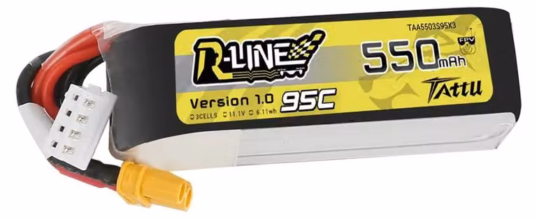 Batteria Tattu da 550mAh, 3S, 11.1V, 95C, accessorio per modellismo