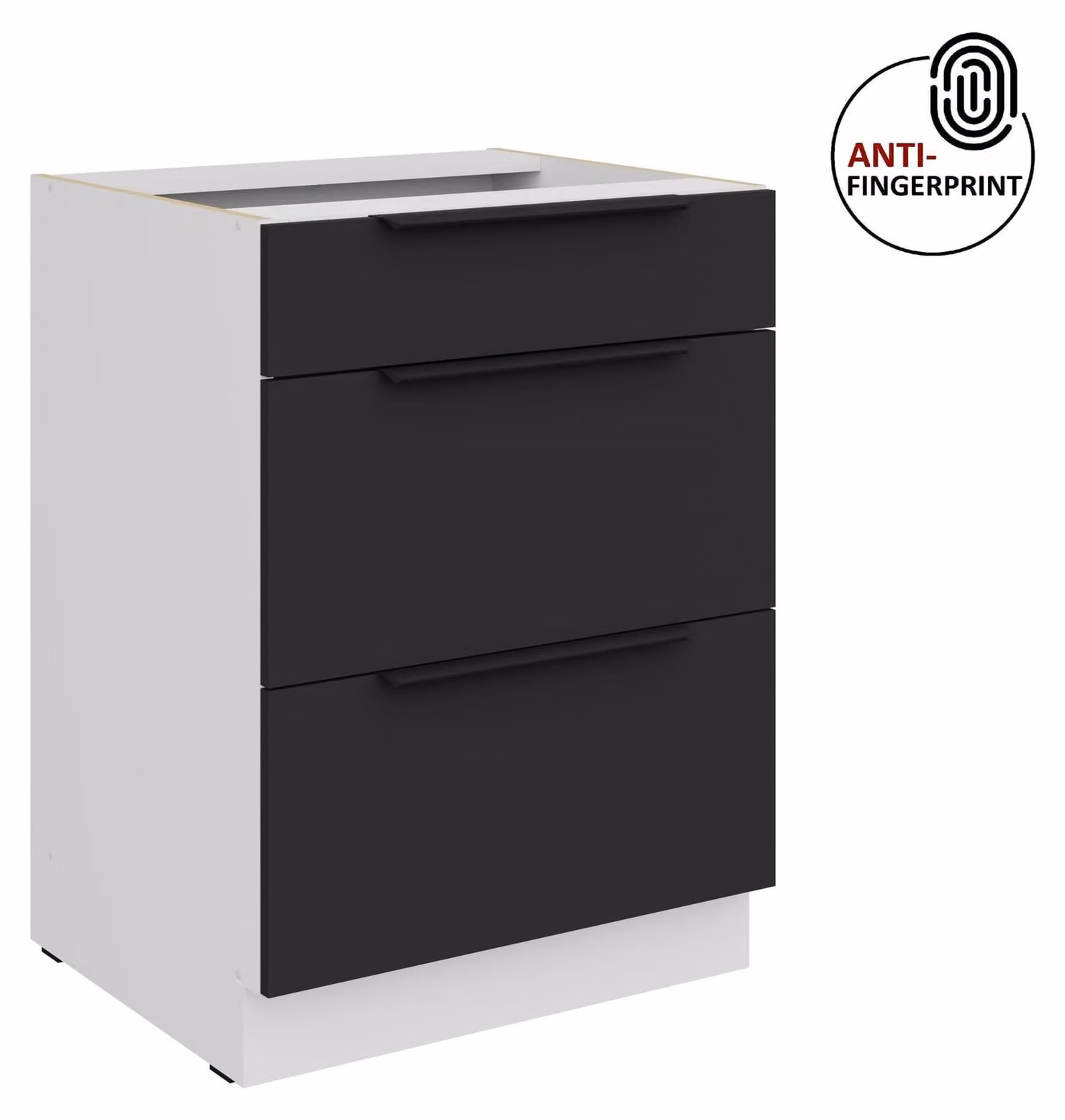 Mobile base da cucina da 60 cm, cucina ARIA nero ultra opaco + bianco opaco, frontali di alta qualità con rivestimento anti-impronta, mobile da cucina con chiusura ammortizzata
