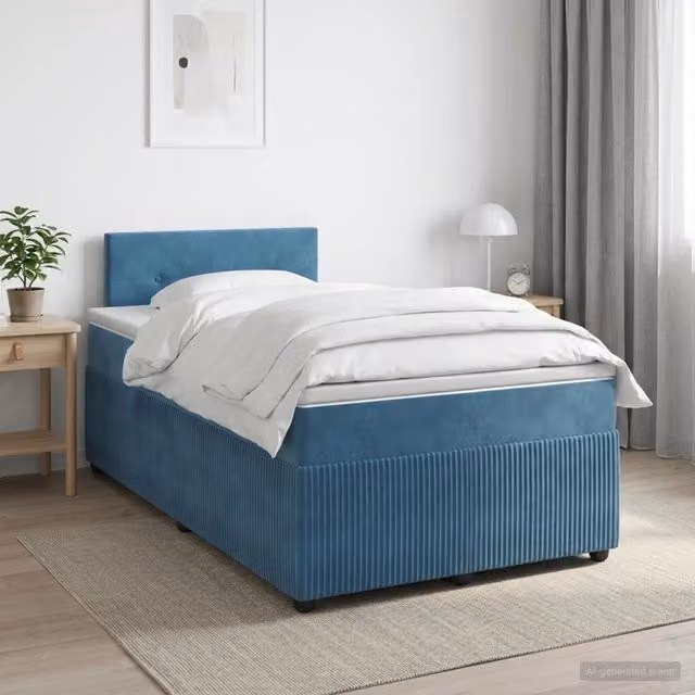 Letto box spring con materasso vidaXL in velluto blu scuro L/P/H: 120 x 200 cm