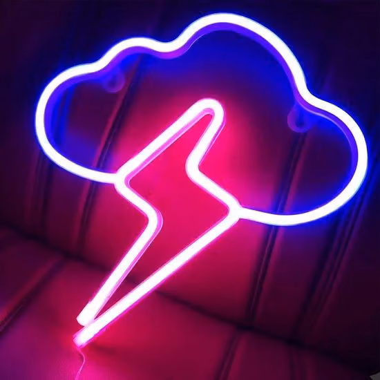 Ghirlande luminose a LED con nuvole e lampi, a batteria o ricaricabili tramite USB, decorazioni, blu e rosa