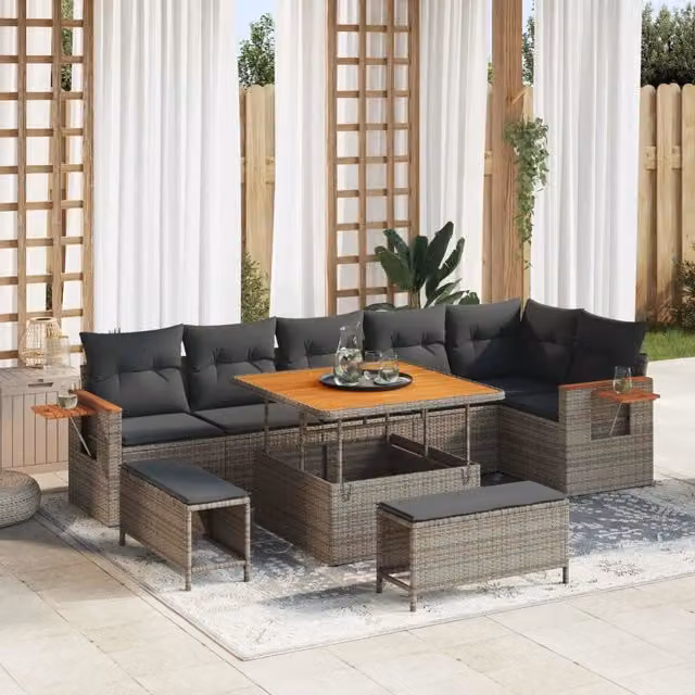 Set Divano da Giardino 9 pz Grigio polyrattan 3363058