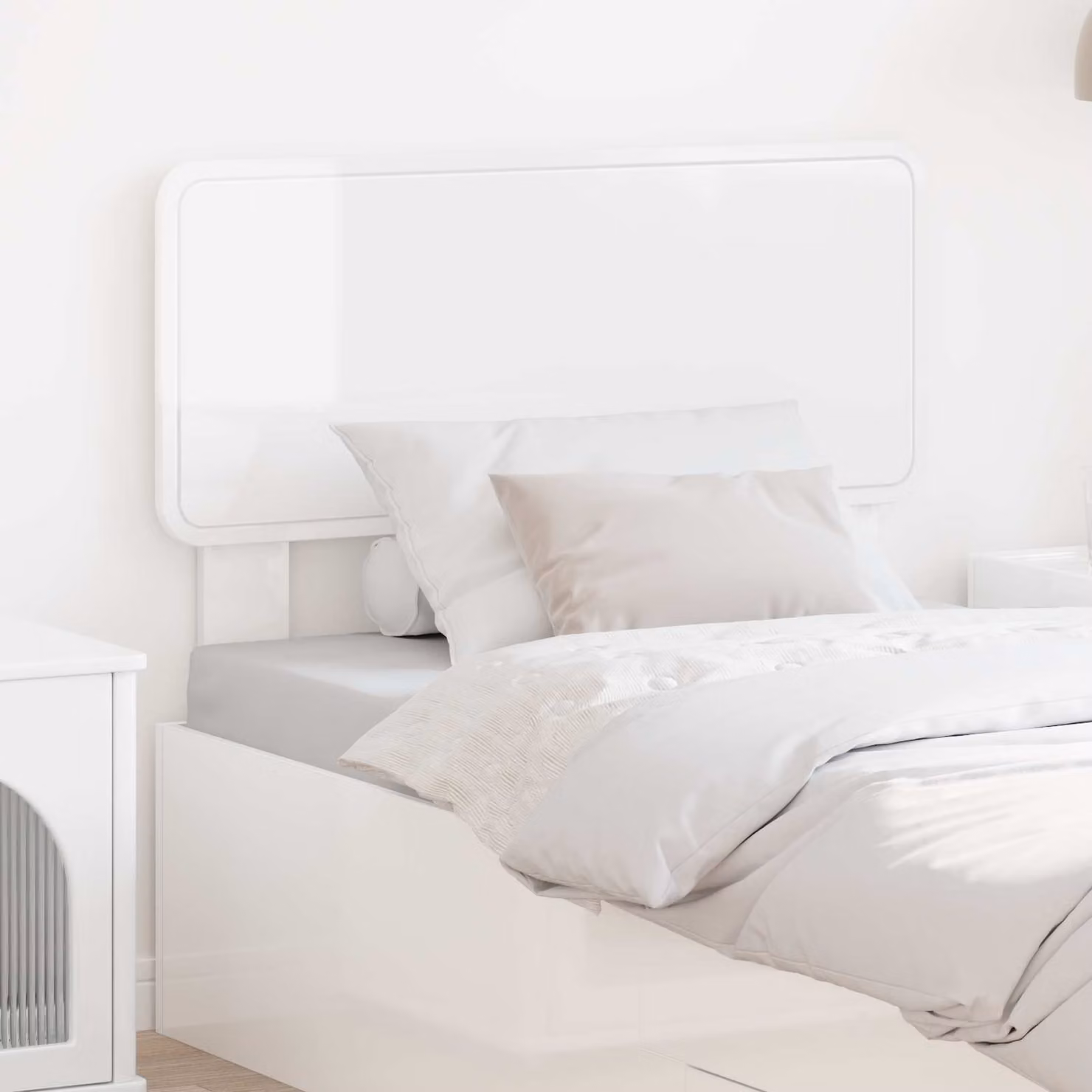 Testiera per letto moderna vidaXL in legno ingegnerizzato bianco lucido L: 102 cm, H: 90 cm, P: 3 cm