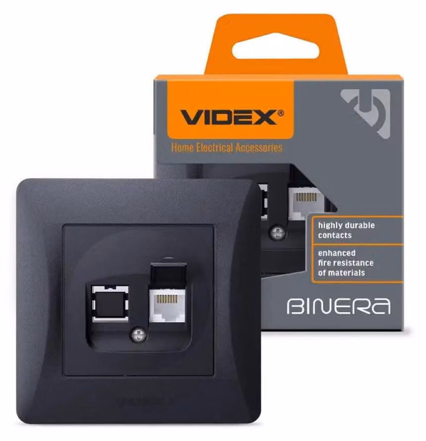 Videx Binera presa singola per computer RJ45, colore nero-grafite, da incasso