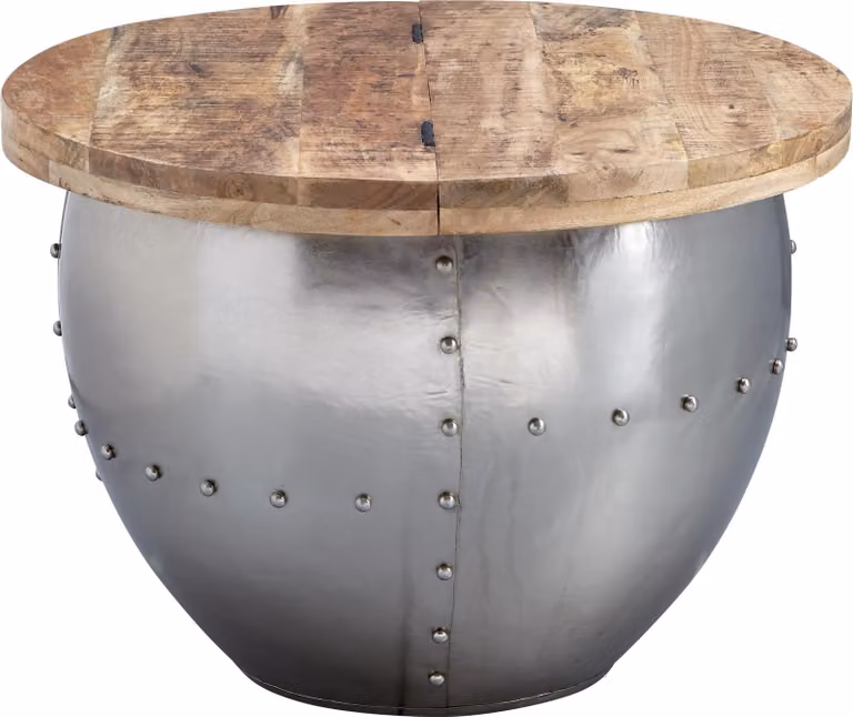 Tavolino in legno massiccio mango / metallo 60x43x60 cm stile industriale rotondo | Wohnling