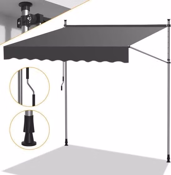 Recinzioni per terrazza - Protezione solare senza foratura per terrazza e balcone – Tende da balcone regolabili con manovella, 400 cm, colore grigio