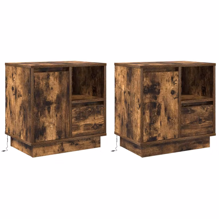 Set di 2 Armadi da Notte vidaXL in Rovere Fumé con Illuminazione Integrata, L 50 x P 34,5 x H 50 cm