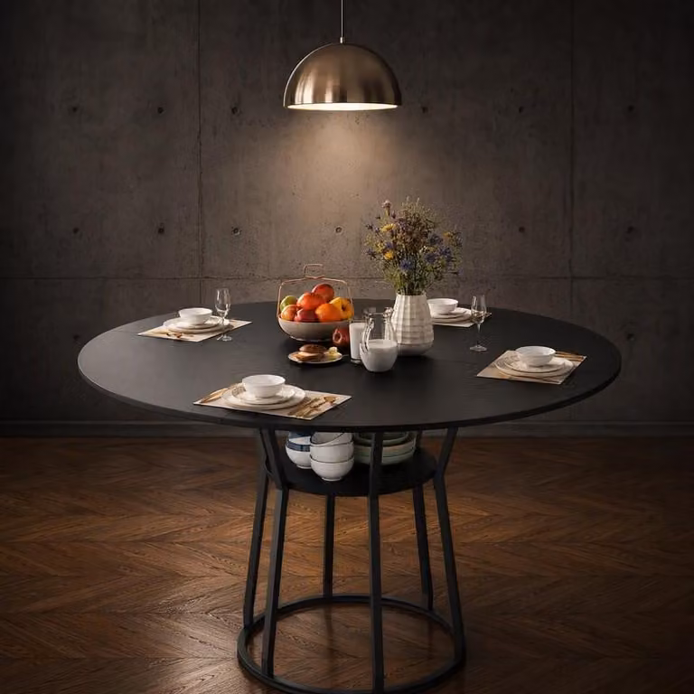 ProximaX, tavolo rotondo da pranzo, diametro 120 cm, nero. Tavolo da cucina con ripiano inferiore, piano resistente al calore e struttura in metallo robusta, adatto per un massimo di 6 persone