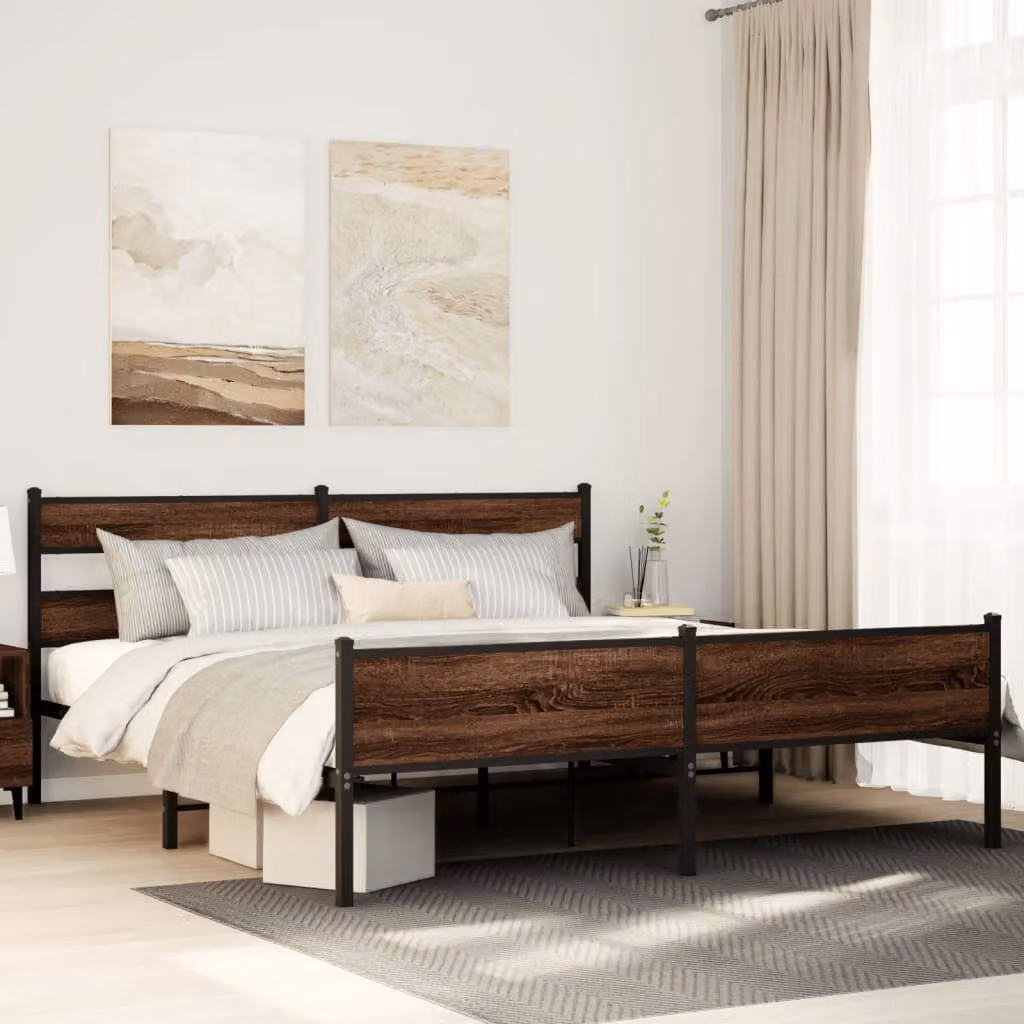 vidaXL Giroletto in metallo e MDF color marrone con doghe fisse 200x200 cm – 1