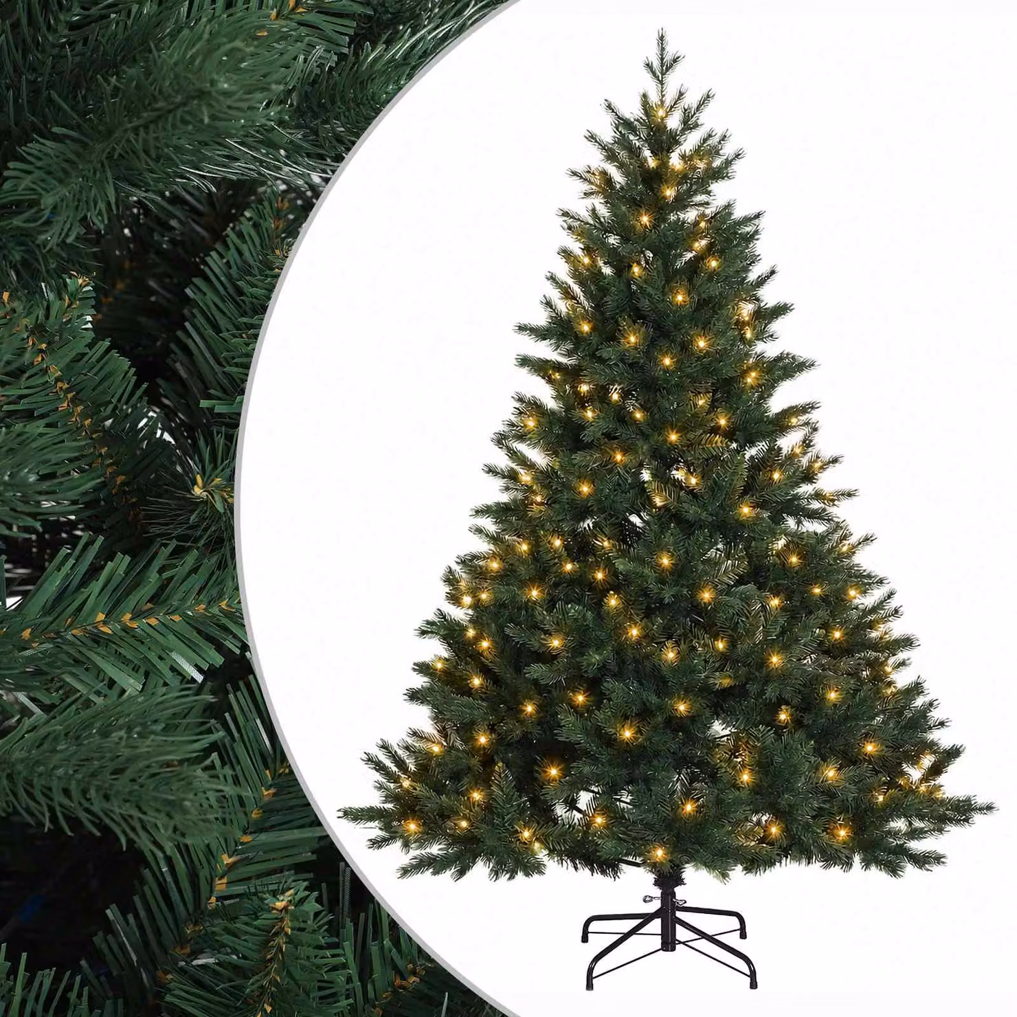 Albero di Natale artificiale verde vidaXL con 150 LED luce bianca calda, Altezza: 120 cm